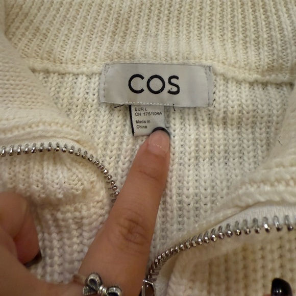 COS Wool and Cotton Half-Zip Jumper Quarter Zip Sweater Black Cream size Large - Picture 4 of 9
